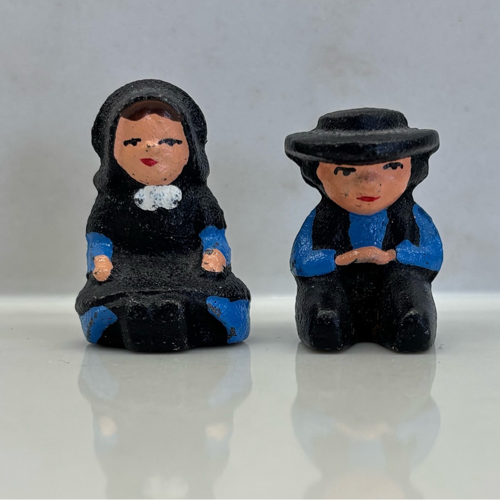 Vintage Miniature Toy Cast Iron Amish Mennonite Man Woman Handcrafted Figurines
